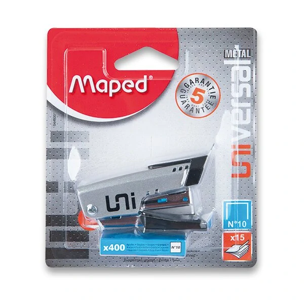 Sešívačka Maped Universal Mini No.10 - na 15 listů, mix barev, blistr