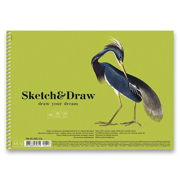 Spirálový náčrtník Shkolyaryk Muse Sketch&Draw - A4, 50 listů