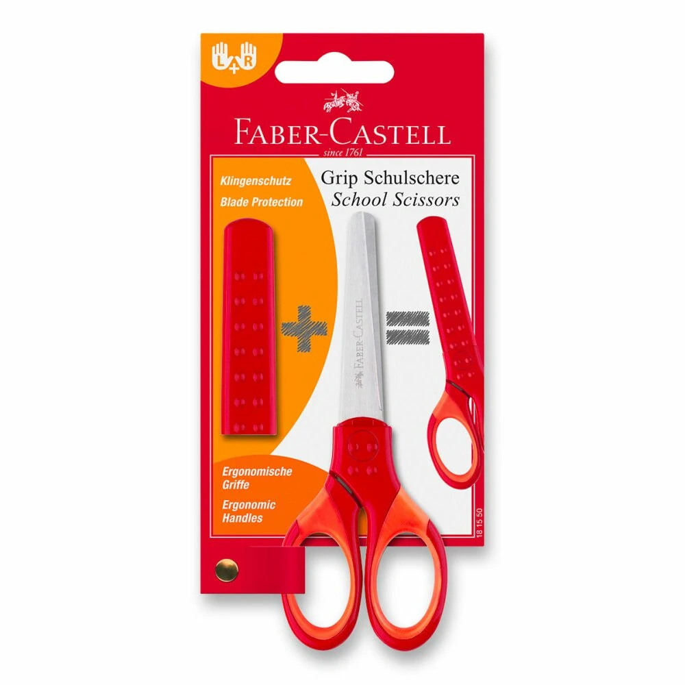 Školní nůžky Faber-Castell, 13 cm, blistr - červené