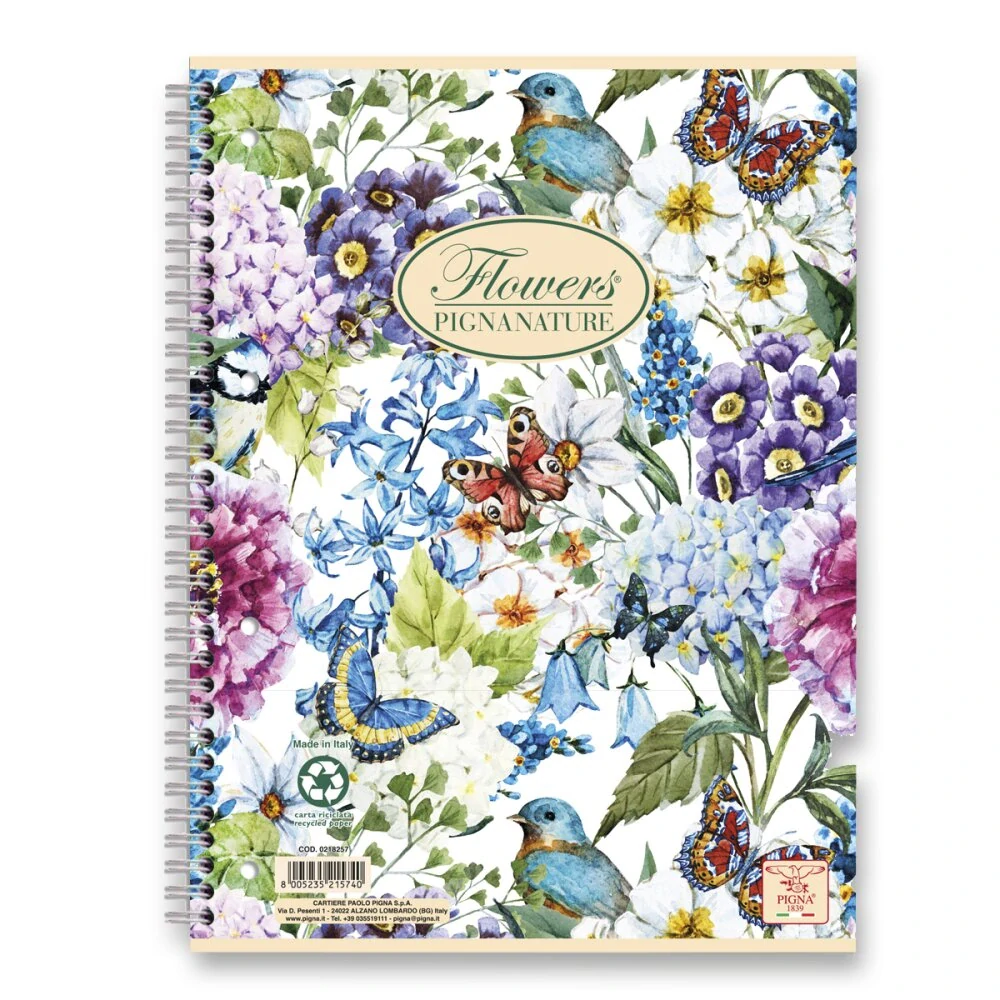 Kroužkový blok Pigna Nature Flowers - A4, čtverečkovaný, 60 listů