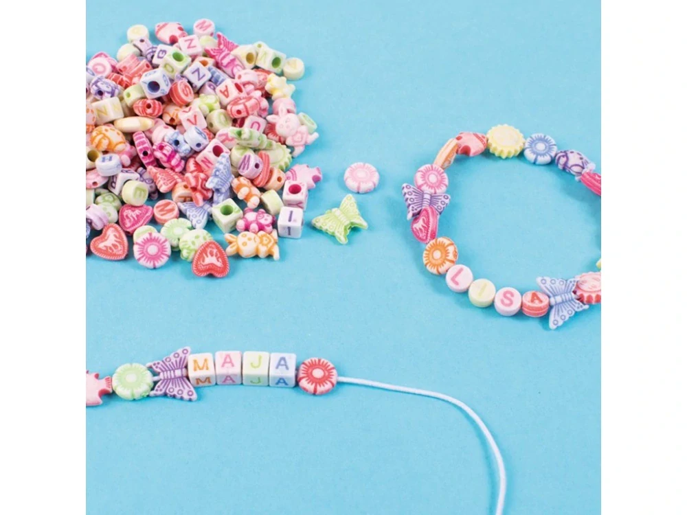 Barevné plastové korálky v tubě + šňůrka, 350 ks, pastelové