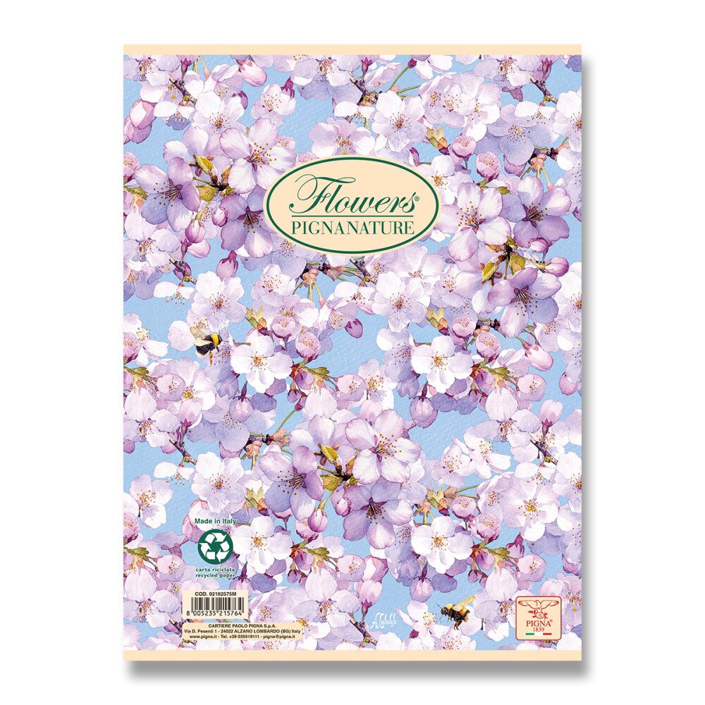 Kroužkový blok Pigna Nature Flowers - A4, linkovaný, 60 listů