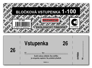 BALOUŠEK ET300 Vstupenka blok 1-100