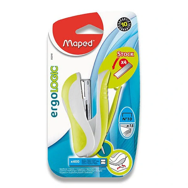 Sešívačka Maped Ergologic Pocket No. 10 - na 15 listů, blistr, mix barev