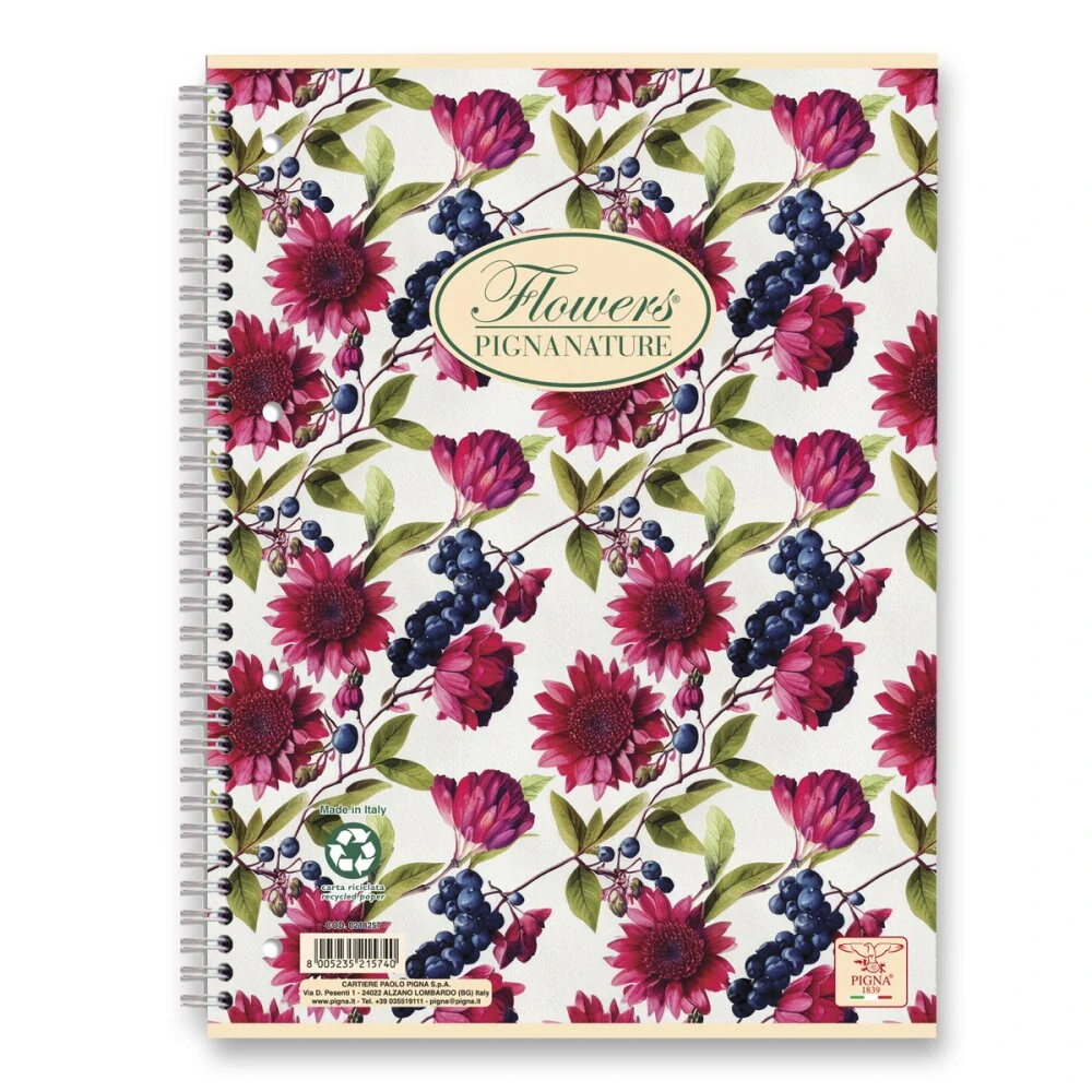 Kroužkový blok Pigna Nature Flowers - A4, čtverečkovaný, 60 listů