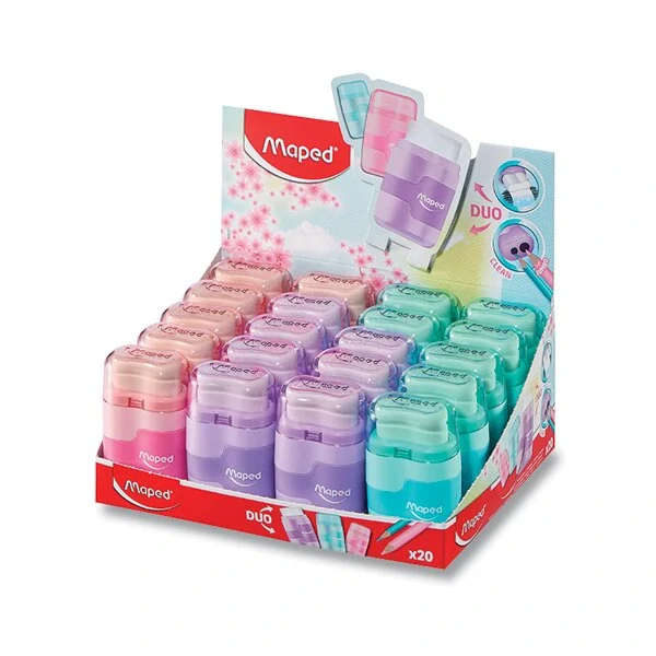 Ořezávátko s pryží Maped Connect Pastel - 2 otvory, mix barev