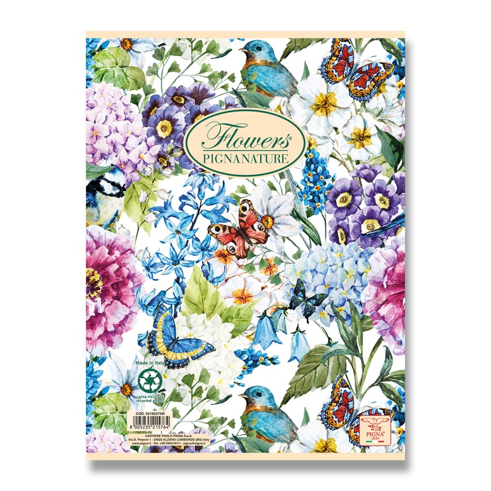 Kroužkový blok Pigna Nature Flowers - A4, čtverečkovaný, 60 listů
