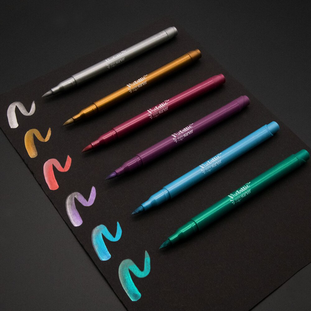 Popisovač Kores Style Brush Marker - Metallic, 6 barev