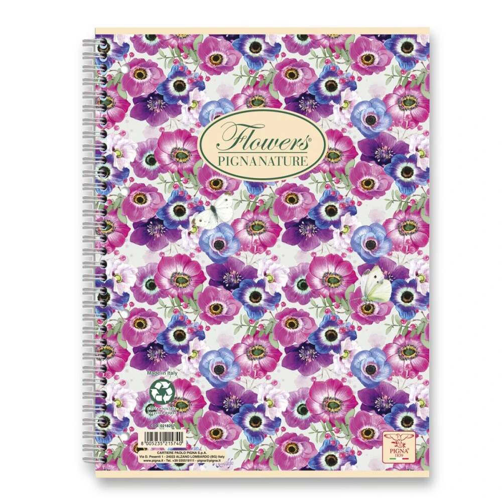 Kroužkový blok Pigna Nature Flowers - A5, linkovaný, 60 listů