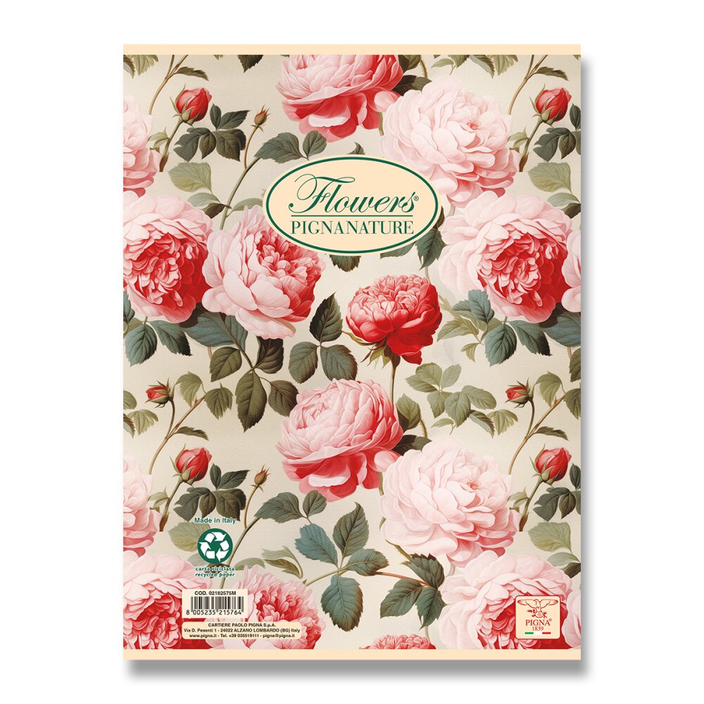 Kroužkový blok Pigna Nature Flowers - A4, linkovaný, 60 listů