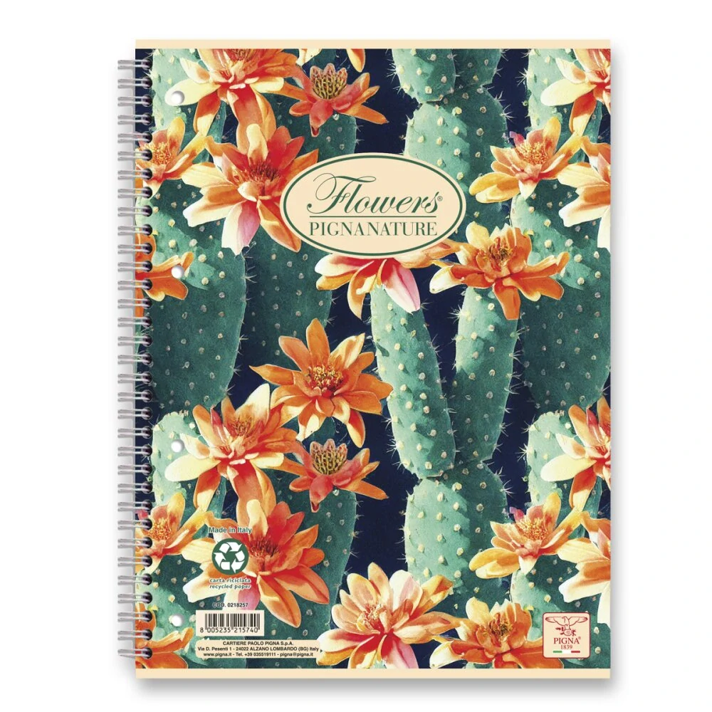 Kroužkový blok Pigna Nature Flowers - A4, čtverečkovaný, 60 listů