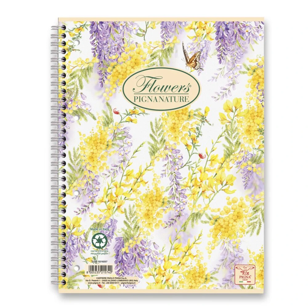 Kroužkový blok Pigna Nature Flowers - A5, linkovaný, 60 listů