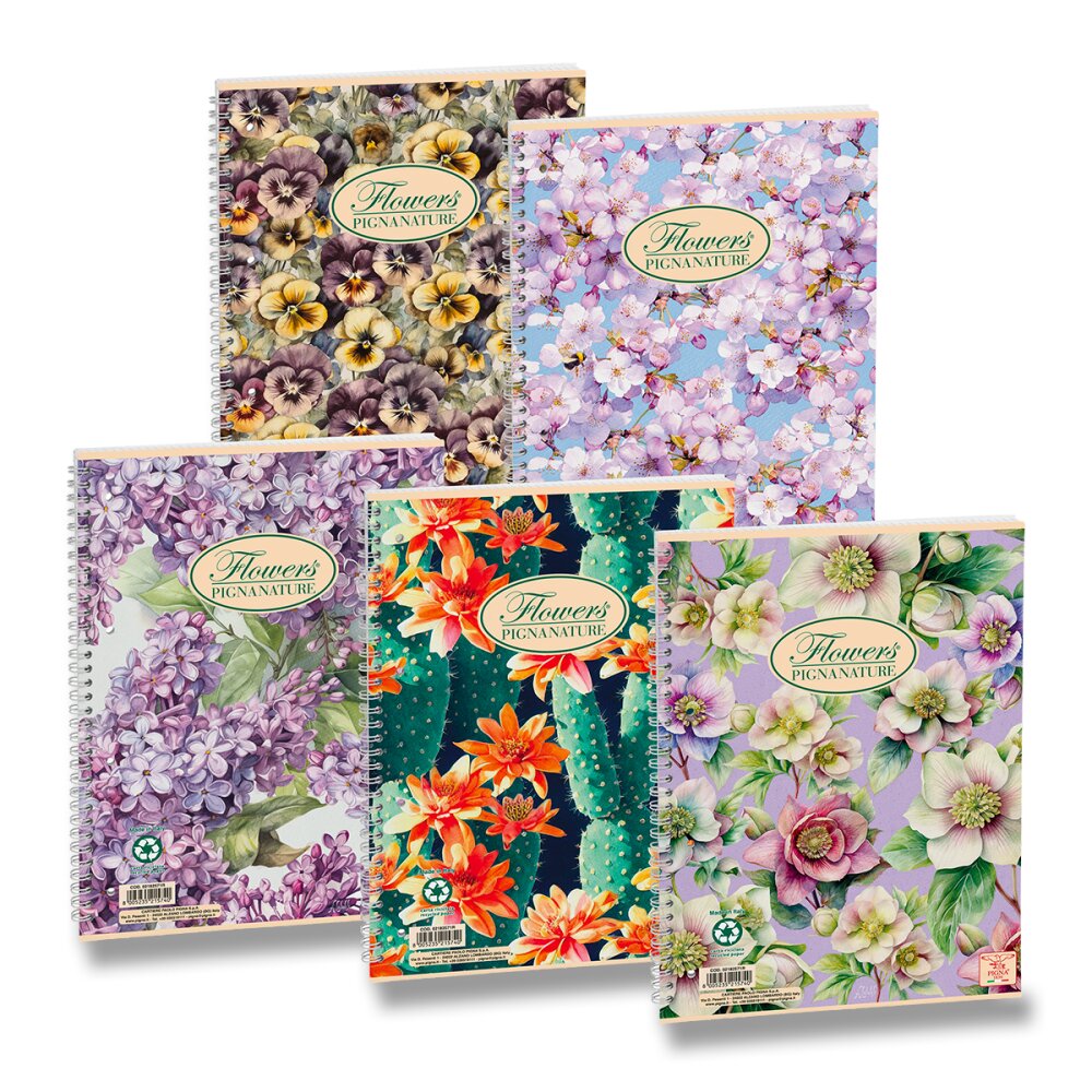 Kroužkový blok Pigna Nature Flowers - A4, linkovaný, 60 listů