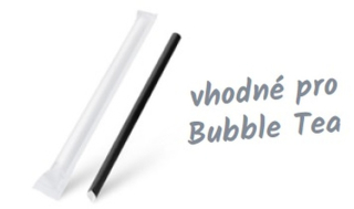 Slámka papírová Bubble Tea černá Ø12mm x 21cm jednotlivě balená [100 ks]