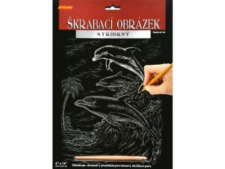 Škrabací obrázek stříbrný - Delfín
