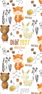 Diář měsíční 2027 potisk lesní zvířátka