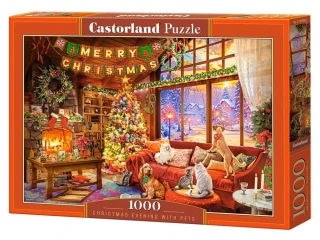 Puzzle Castorland 1000 dílků – Vánoční večer s mazlíčky